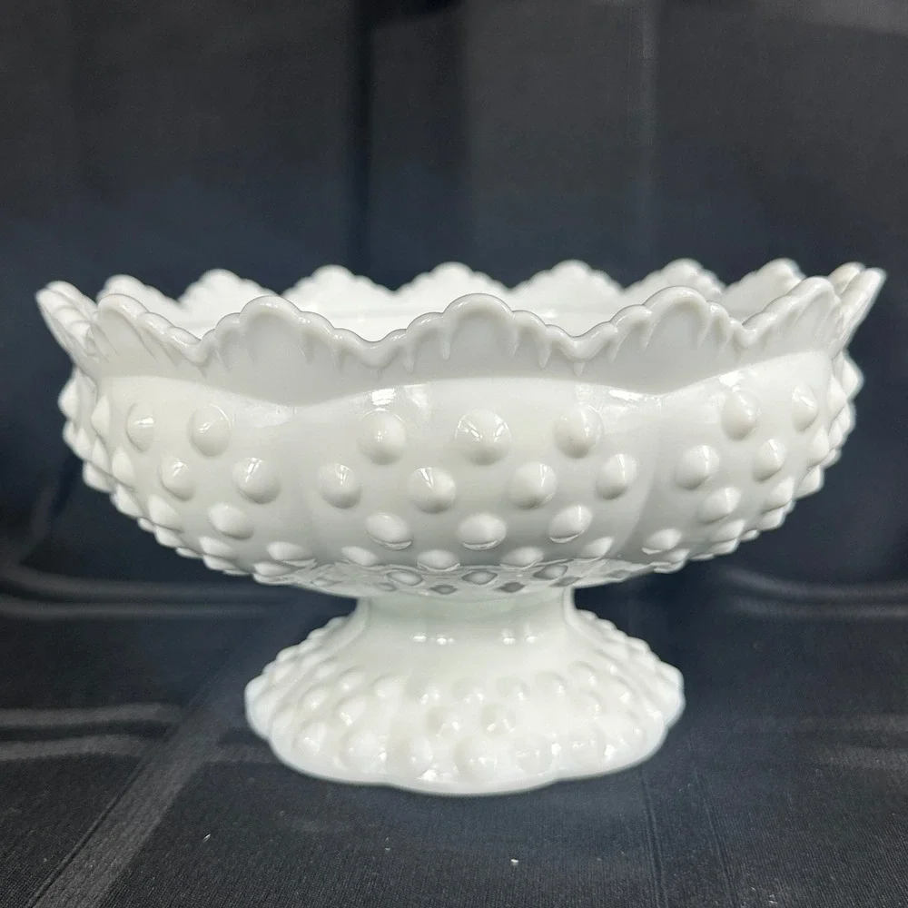 Fenton White Milk Glass Hobnail Candle Holder Set Footed 6-Way Bowl Candlestick